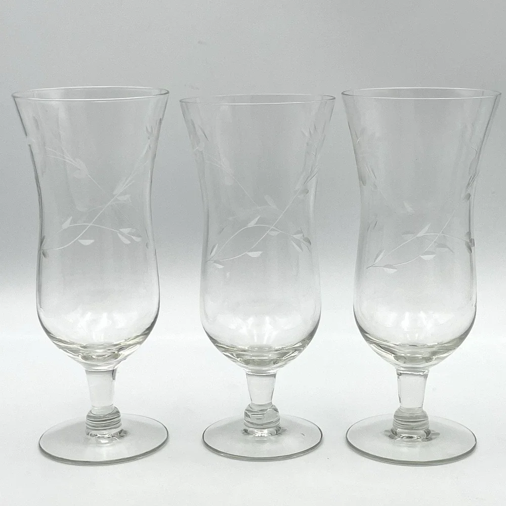 Princess House Heritage Etched Floral Parfait Dessert Glasses Set Of 3‎